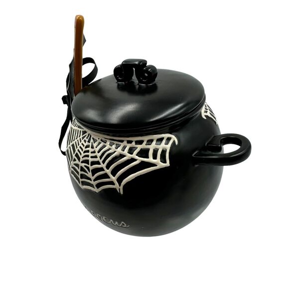 Rae Dunn Black Cauldron Hocus Pocus Spider Web Canister Spoon Set Bowl New 2024 - Picture 3 of 9